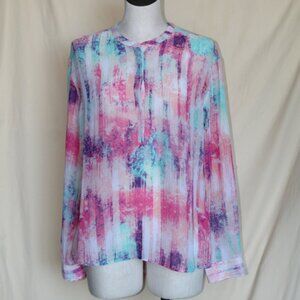 a.n.a Long Sleeve Pink/Aqua Blouse